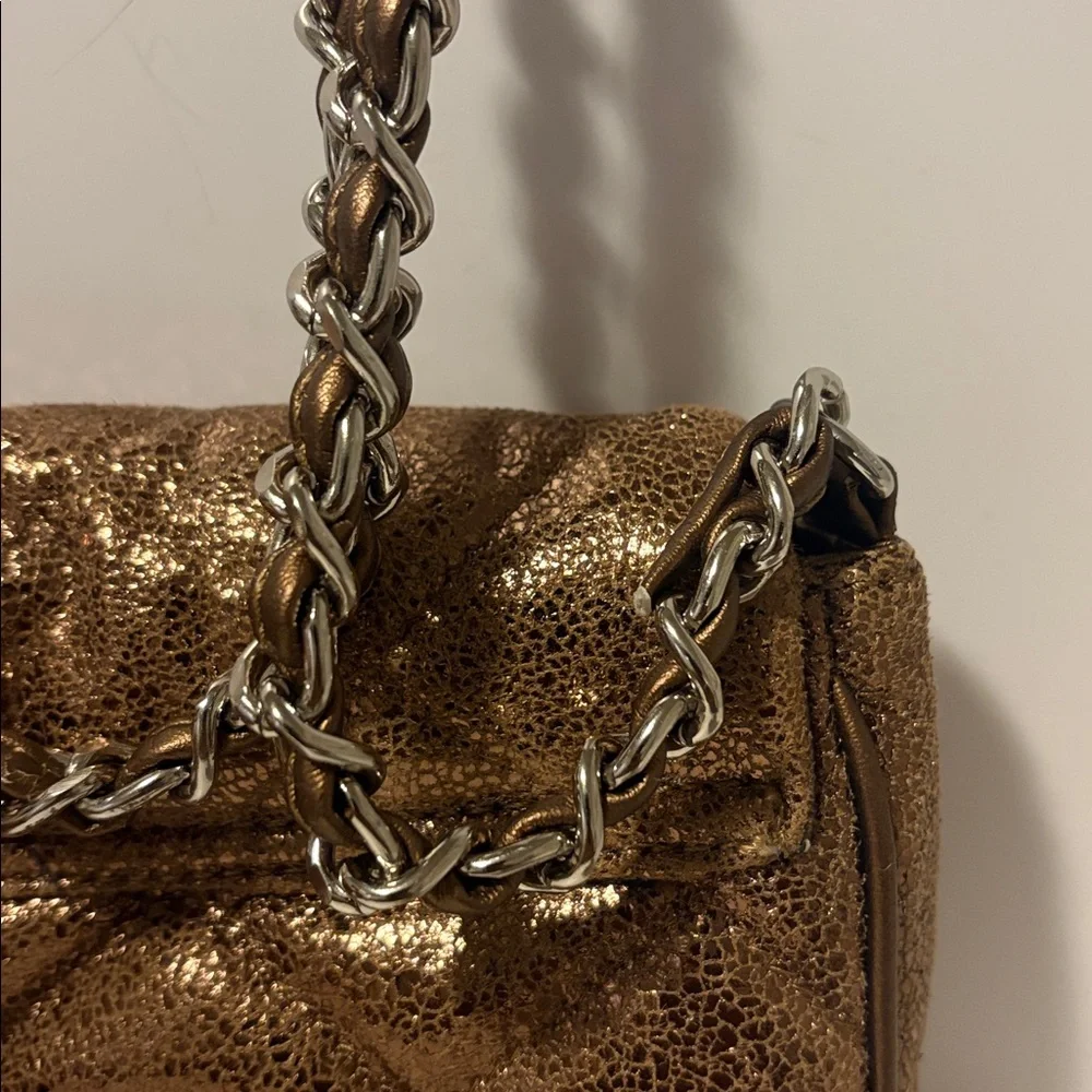 BCBGeneration Bronze Quilted Crossbody With Chain Woven Strap